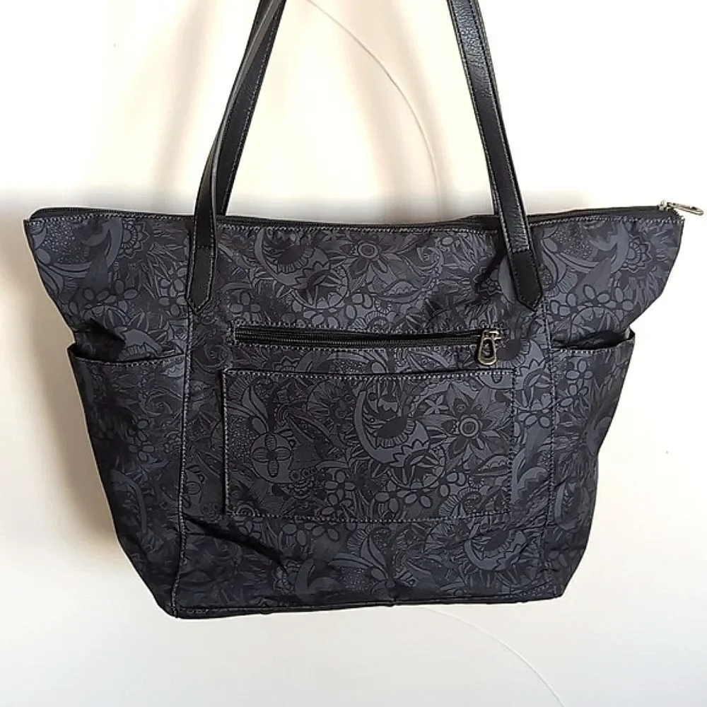 Sakroots Large Travel/Laptop Tote Gray/Black Floral Pattern NWOT